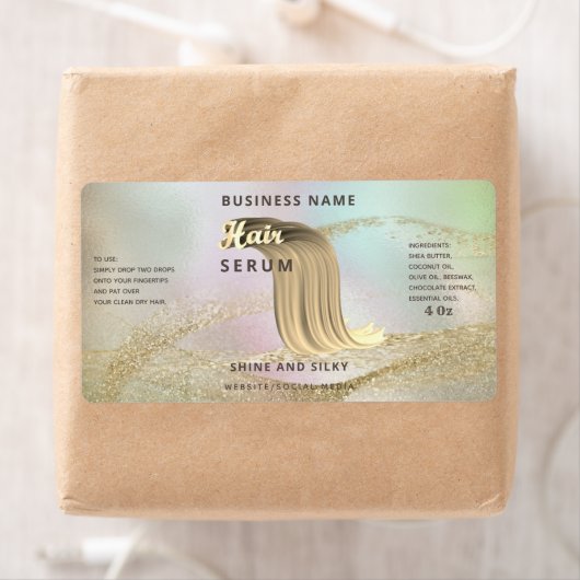 Holografisch vloeibaar gouelegant haarserumlabel etiket (Insitu)