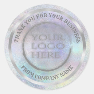 Holografisch zilver dank u aangepaste logo ronde sticker