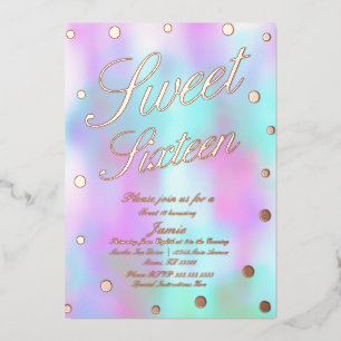 Holografisch zoete zestien Stippen Gold geperst Folie Uitnodiging