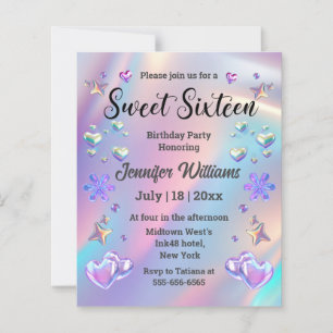 Holografische 3D-harten Sweet 16-verjaardagsuitnod