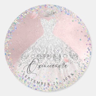 Holografische Confetti Quinceanera Gown Glitter Ronde Sticker