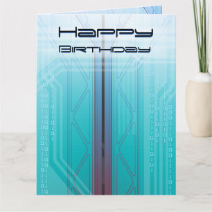 Holografische Cyber Blue Sci-Fi Panel Verjaardag Kaart