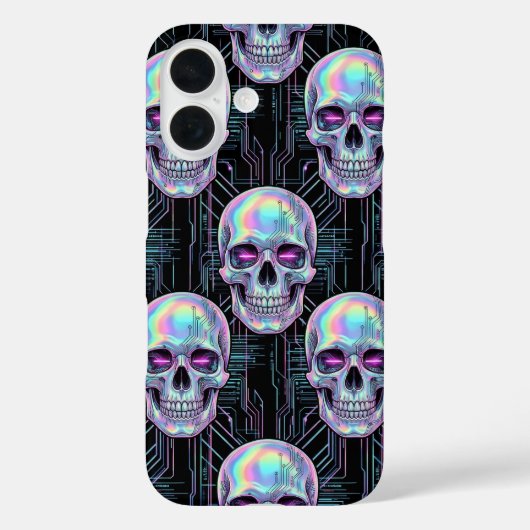 Holografische Cyber Skull Circuit Patroon Hoesje (Achterkant)