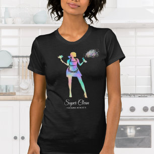 Holografische Dienstmeid Schoonmaak Schoonmaakdien T-shirt