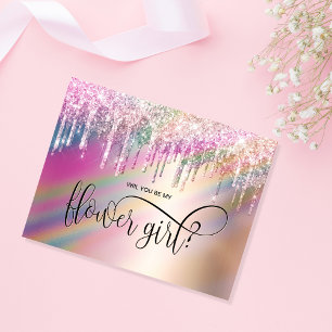 holografische druppels wil je mijn bloemenmeisje z kaart
