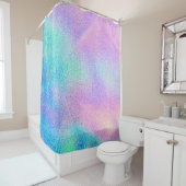 Holografische echte textuur in blauwe roze groene douchegordijn (In situ)