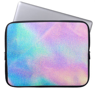 Holografische echte textuur in blauwe roze groene laptop sleeve