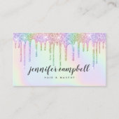 Holografische eenhoorn make-up haar glitter druppe visitekaartje (Voorkant)
