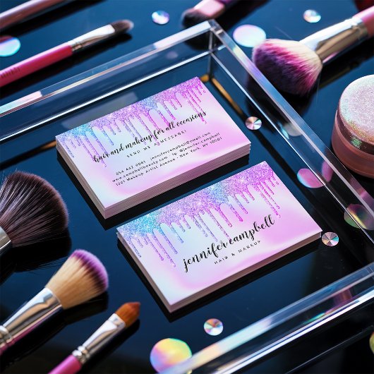 Holografische eenhoorn make-up haar roze glitter d visitekaartje