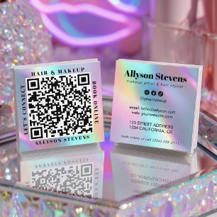 Holografische Eenhoorn Vet QR Code Haar & Make-up Vierkante Visitekaartje