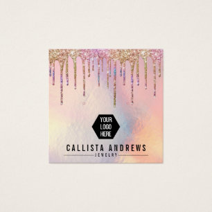 Holografische Glitter Drip-Logo Verzameldisplay Ka Vierkante Visitekaartjes