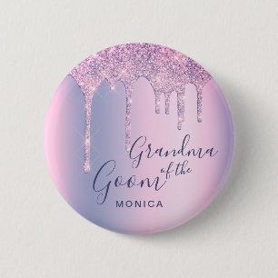Holografische glitter druist oma van de bruidegom ronde button 5,7 cm
