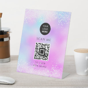Holografische Glitter Pastel Girly Reclamebord Met Voetstuk