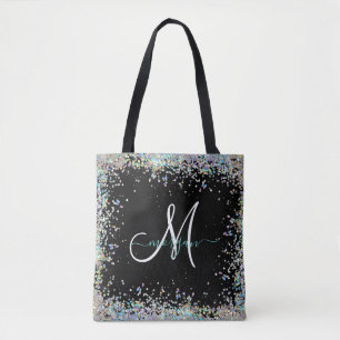 Holografische Glitter Regenboog Pastels Monogram Draagtas