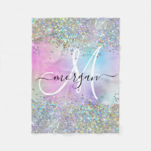 Holografische Glitter Regenboog Pastels Monogram Fleece Deken