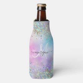 Holografische Glitter Regenboog Pastels Monogram Flesjeskoeler