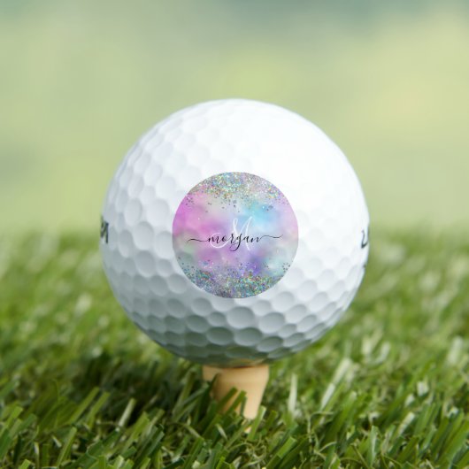 Holografische Glitter Regenboog Pastels Monogram Golfballen (Insitu Shirt)