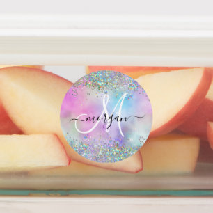 Holografische Glitter Regenboog Pastels Monogram Labels