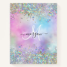 Holografische Glitter Regenboog Pastels Monogram Notitieboek