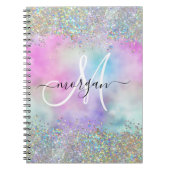 Holografische Glitter Regenboog Pastels Monogram Notitieboek (Voorkant)