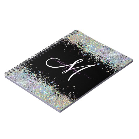 Holografische Glitter Regenboog Pastels Monogram Notitieboek (Linkerzijde)