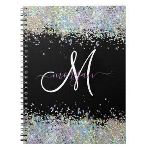 Holografische Glitter Regenboog Pastels Monogram Notitieboek