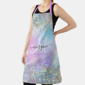 Holografische Glitter Regenboog Pastels Monogram Schort (Insitu)