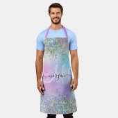 Holografische Glitter Regenboog Pastels Monogram Schort (Gedragen)