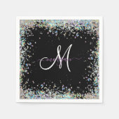 Holografische Glitter Regenboog Pastels Monogram Servet (Voorkant)