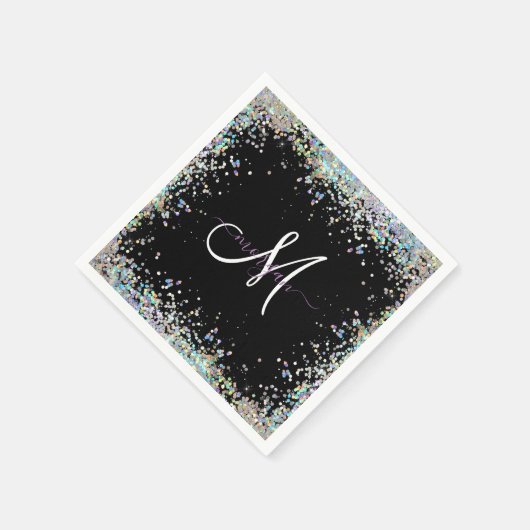 Holografische Glitter Regenboog Pastels Monogram Servet (Hoek)