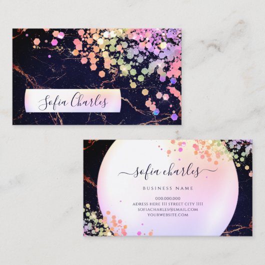 Holografische Glitter Stof Sprankelend Zwart Marme Visitekaartje (Voorkant / Achterkant)