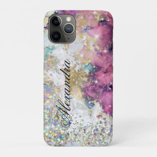 Holografische Glitter Uniek Goud Roze Marmer iPhone 11 Pro Hoesje