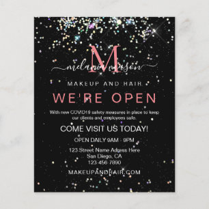 Holografische Glitter We're Open Salon Zwart Elega Flyer