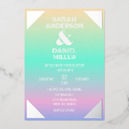 Holografische Gradiënt Zilveren Folie Lijst Bruilo Uitnodiging