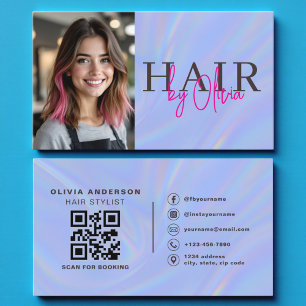 Holografische kapsalon-stylist foto QR-code Visitekaartje
