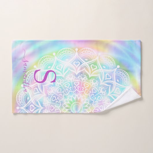 Holografische monogrammen pasta Iridescent Regenbo Handdoek (Handdoek)