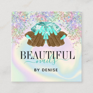 holografische nagellak slachterij hand nagels tech vierkante visitekaartje