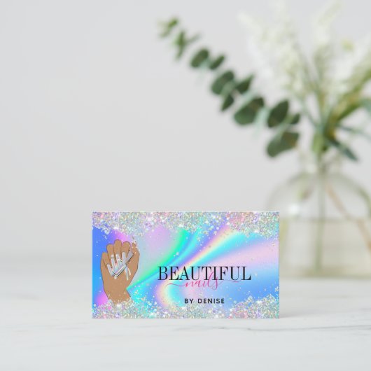 holografische nagellak slachterij hand nagels tech visitekaartje (Staand voorkant)