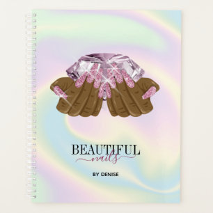Holografische Nagelsalon Vrouw Hand Nagelafspraak Planner
