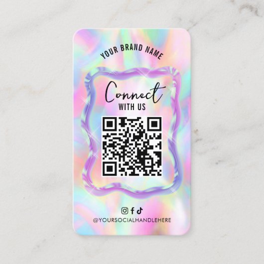 Holografische Neon Opal Girly Social Media QR-code Visitekaartje (Voorkant)