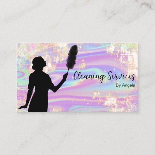 Holografische Opal Maid Cleaning Services Glitter Visitekaartje (Voorkant)