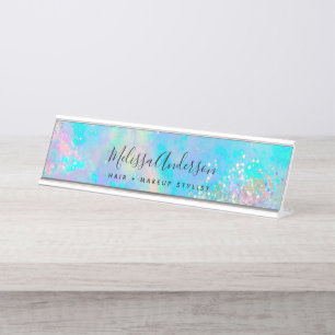 Holografische Opal Stone Glitter Calligrafie Bureau Naambordje