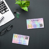 Holografische paarse roze qr code corporate logo klantenkaartje