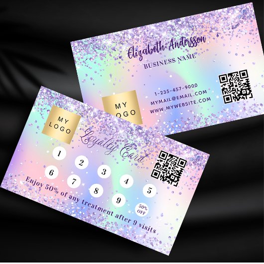 Holografische paarse roze qr code corporate logo klantenkaartje