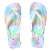 Holografische pasteelregenboogmonogrammen teenslippers (Voetbed)