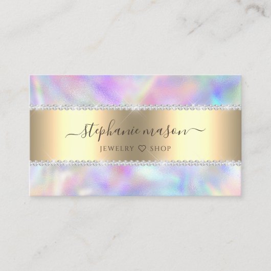 Holografische Pastel Regenboog Diamanten Girly Bus Contactkaartje (Voorkant)