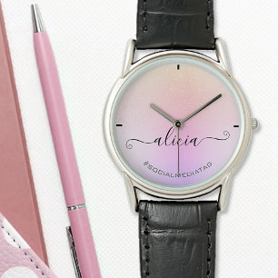 Holografische Pastel Roze Ombre Glitter Rain Moder Horloge
