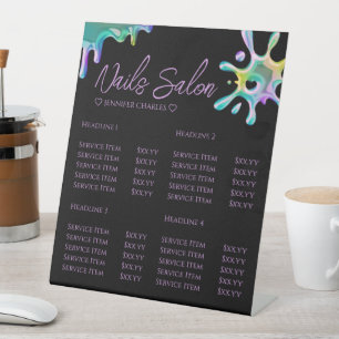 Holografische Poolse Splash Drip Nagels Zwart Reclamebord Met Voetstuk
