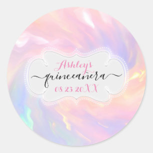Holografische prinses Save The Date Quinceañera Ronde Sticker