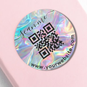 Holografische QR-code en aangepaste tekst ronde St Ronde Sticker
